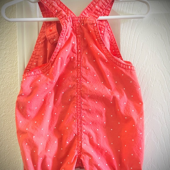 Salmon Pink-Orange Colored Overall Shorts with a Crab Motif - Picture 2 of 3